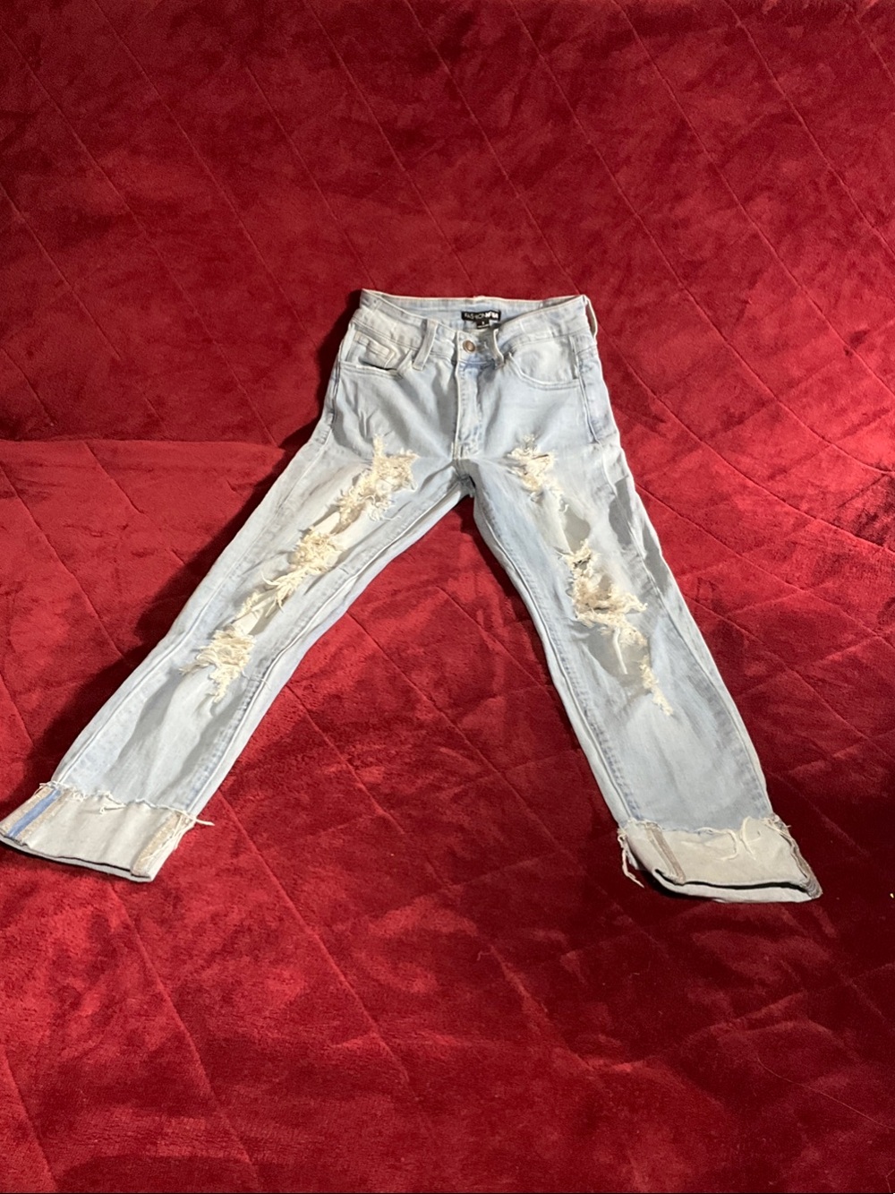 Fashion Nova Light Blue Distressed Boyfriend Jeans